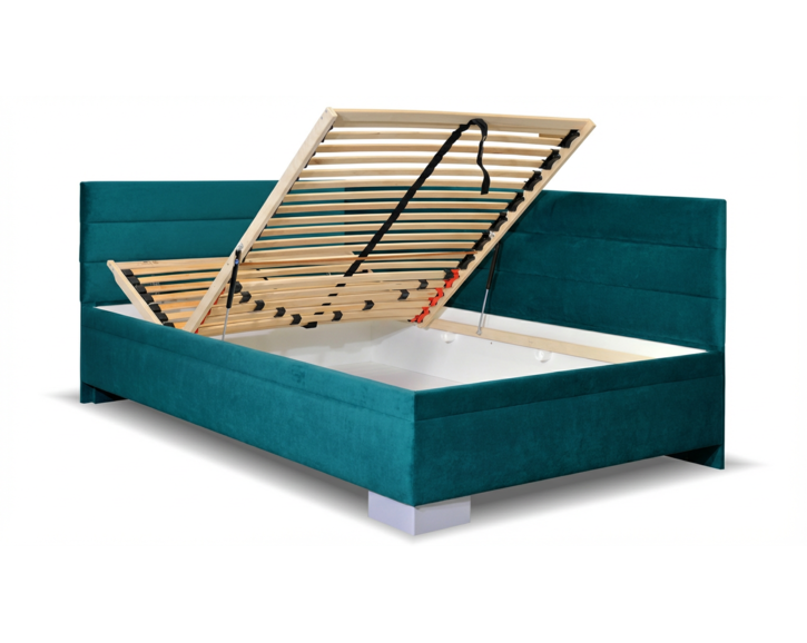 Čalouněná postel s úložným prostorem Niobe, 140x200 cm - Tmavý tyrkysový samet 
