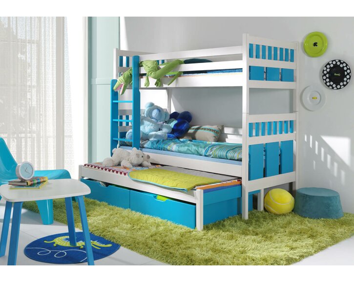 Poschoďová postel s úložným prostorem pro 3 děti MAX, masiv borovice