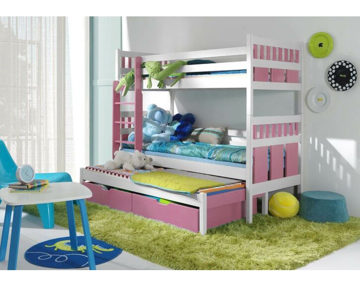 Poschoďová postel s úložným prostorem pro 3 děti MAX, masiv borovice